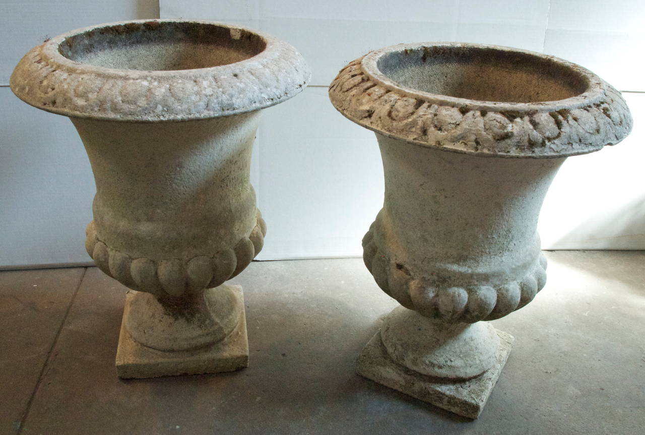Pair of French Cast Stone Campana Urns 5