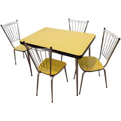 Vintage Mid-Century Yellow Formica Kitchen Table and Chair Set