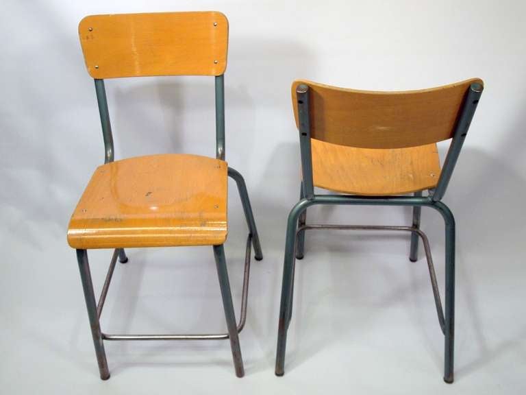 Mid-Century Modern French Industrial School Chairs