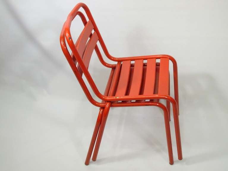 Mid-20th Century French Industrial Red Painted Metal Chairs