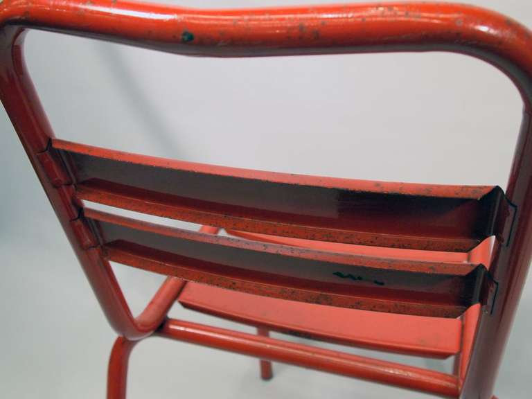 French Industrial Red Painted Metal Chairs 5