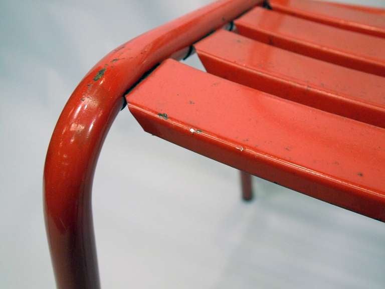 French Industrial Red Painted Metal Chairs 2