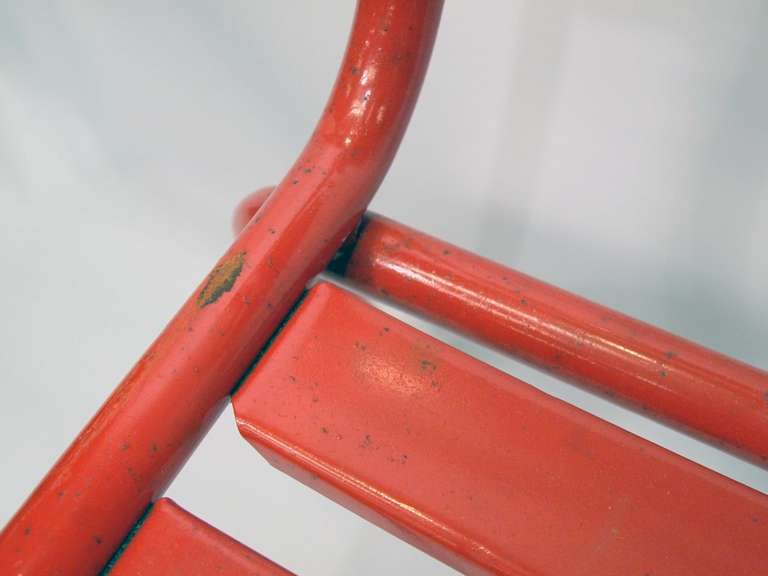 French Industrial Red Painted Metal Chairs 3