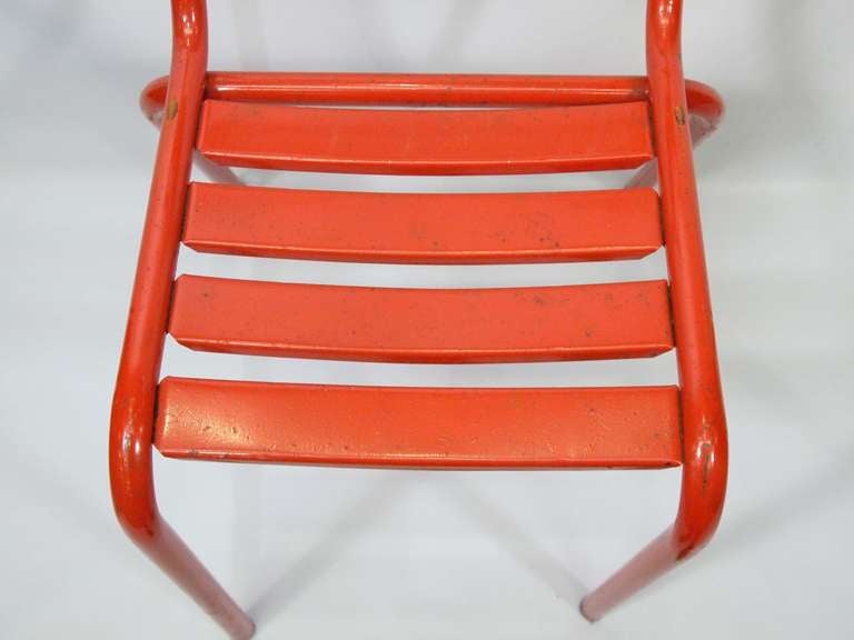 French Industrial Red Painted Metal Chairs 1