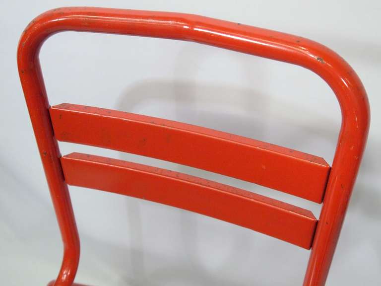 French Industrial Red Painted Metal Chairs 4