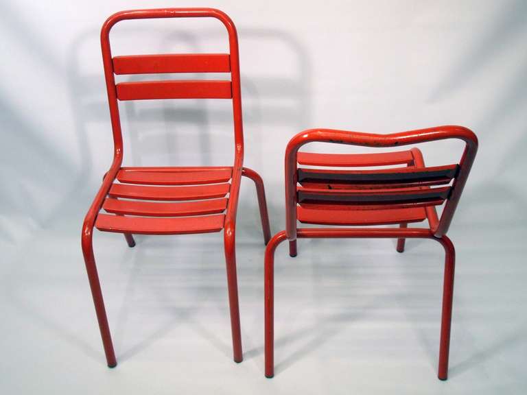 French Industrial Red Painted Metal Chairs In Excellent Condition In San Francisco, CA