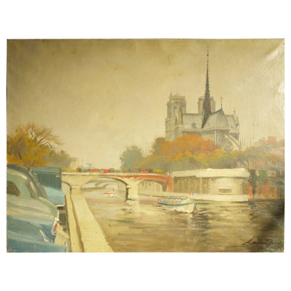 Vintage Tourist Painting of Notre-Dame