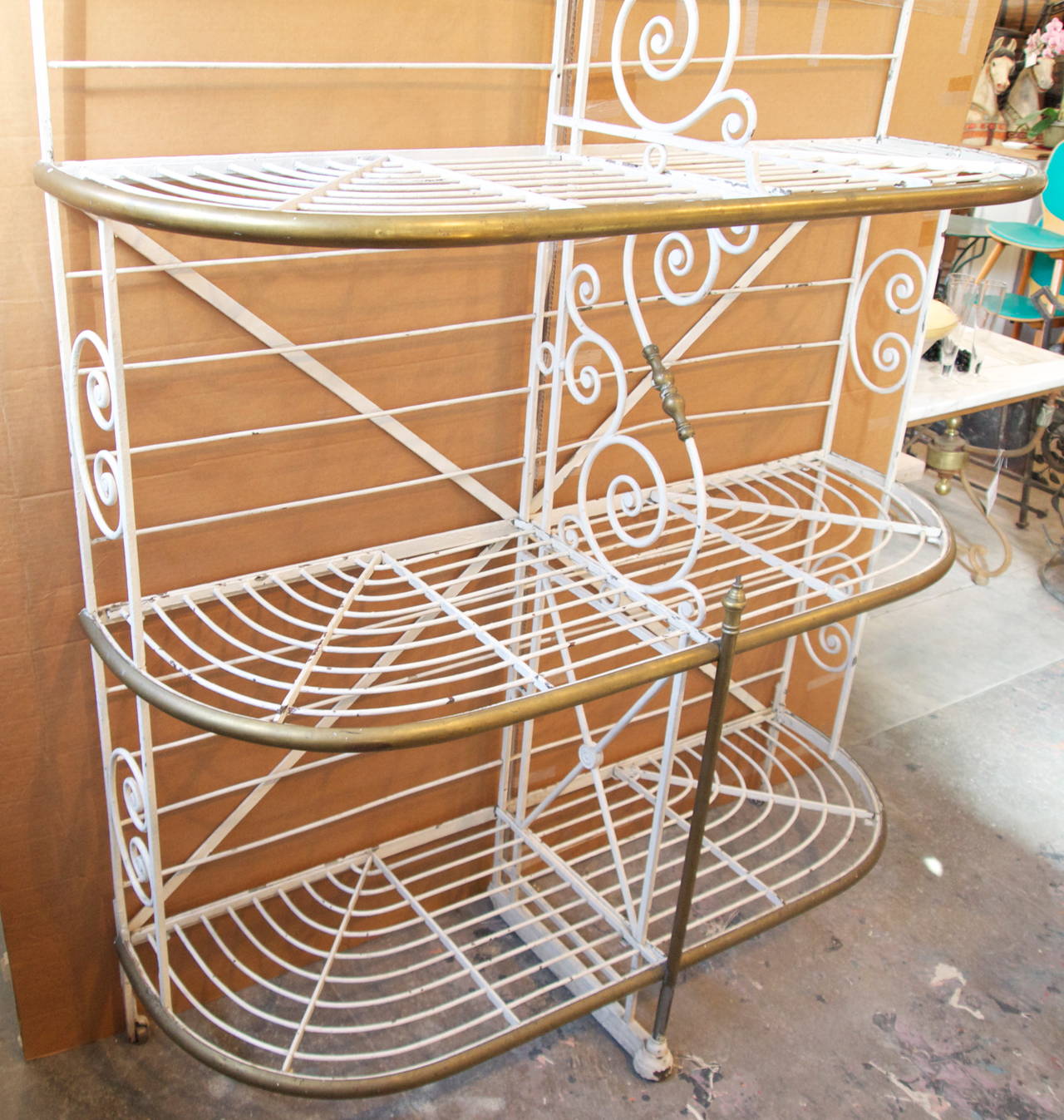 French white painted metal and brass bakery rack from Paris, circa 1900