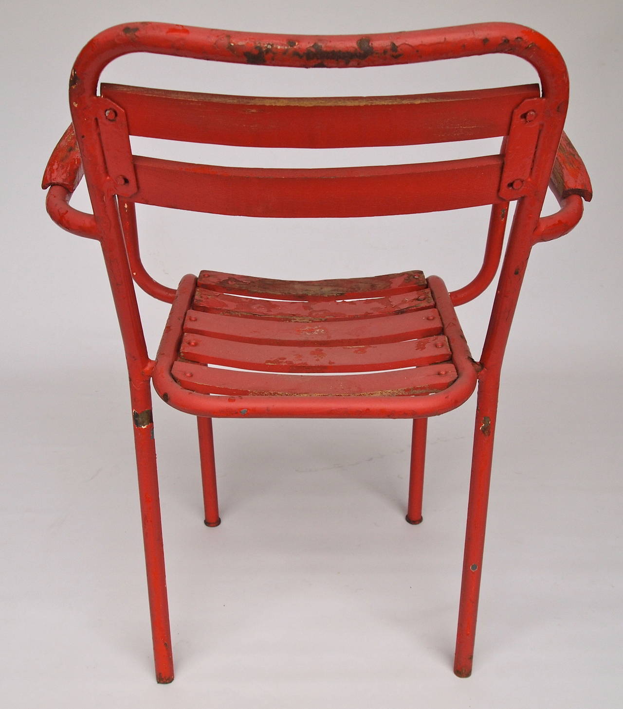 Set of 12 French Red Painted Garden/Bistro Armchairs In Good Condition In San Francisco, CA