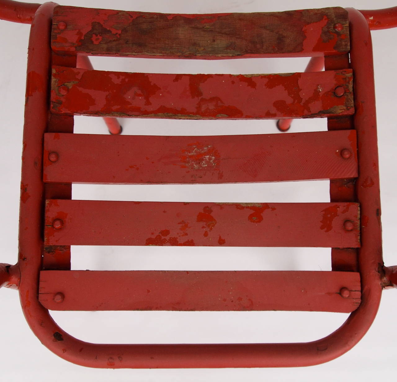 20th Century Set of 12 French Red Painted Garden/Bistro Armchairs