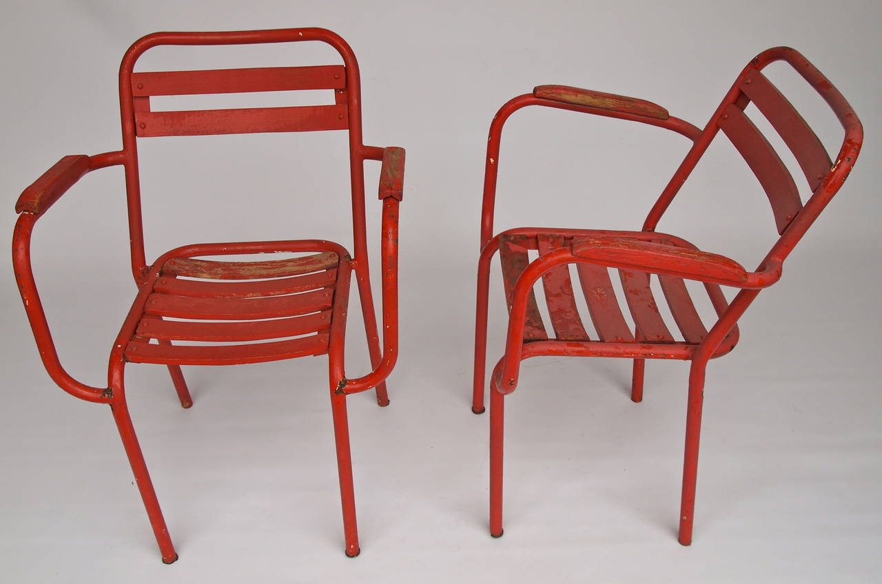 Set of 12 French Red Painted Garden/Bistro Armchairs 4