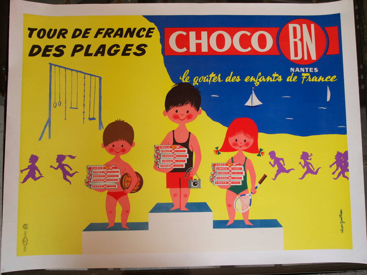 French advertising poster printed and edited in Paris promoting the famous French biscuits Choco BN,  with wonderful graphics