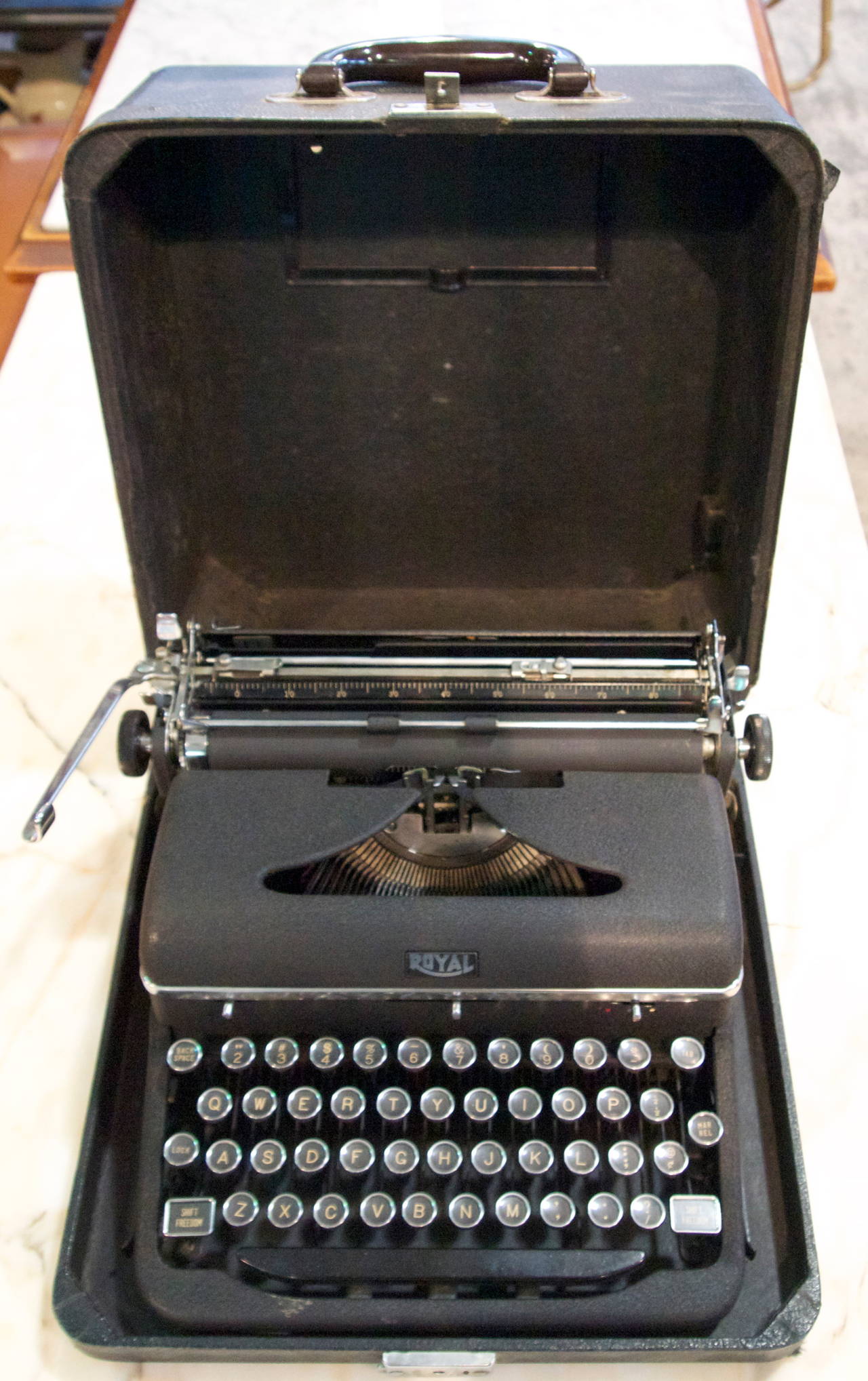 1940's Royal typewriter in excellent working condition with original traveling case.