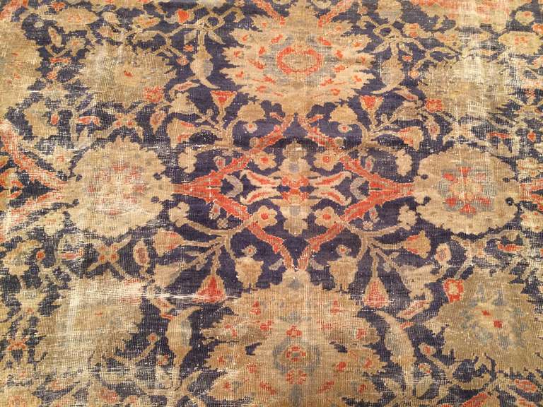 Antique Sultanabad Rug In Distressed Condition In West Hollywood, CA