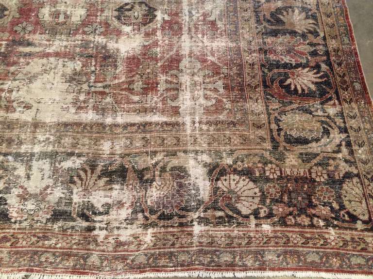 Mahal Antique Persian Rug In Distressed Condition In West Hollywood, CA