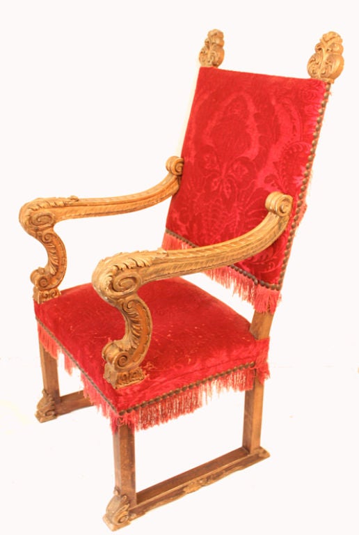 Pair 18th Century Italian Throne Chairs Gilded