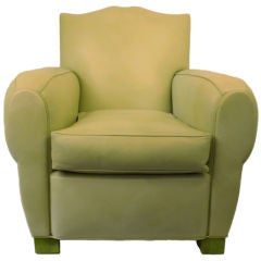Pair French Deco Green Leather "Moustache " Club Chair