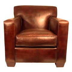 Pair French Leather Club Chairs 