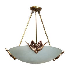 Frosted Glass Bowl/ Cranes Chandelier by "Faralon "