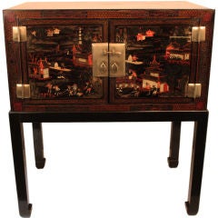 Handpainted Chineese Two Doors Cabinet on Stand