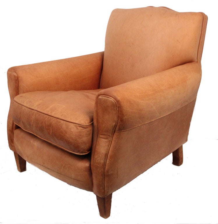 SINGLE FRENCH LEATHER CLUB CHAIR