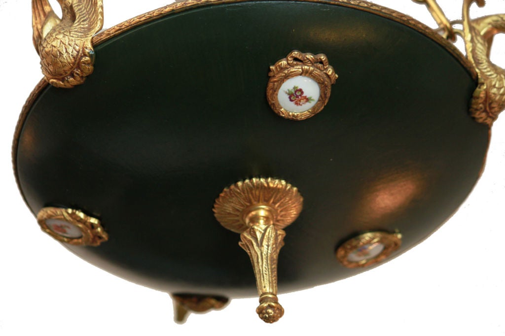 EMPIRE STYLE 3 BRONZE DORE SWANS LIGHT CHANDELIER
