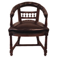 VICTORIAN LEATHER DESK CHAIR TUFFETED ROUND BACK