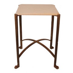 Bronze Colored Metal Square Table W/ Marble Crema Marfil Top
