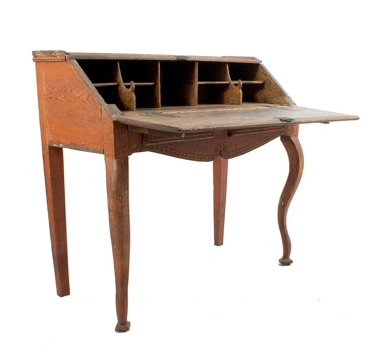 Rococo Secretary in a worn red patina.