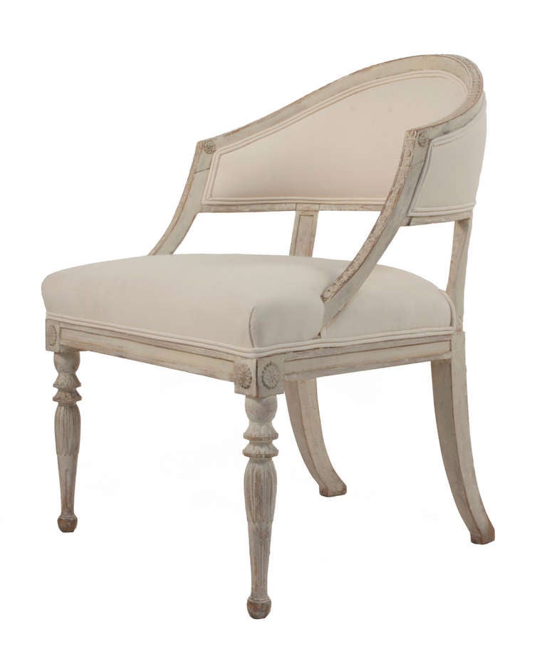 Gustavian Balj Chair in a worn pale grey patina.