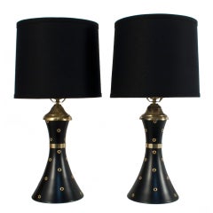 Pair of Black and Brass Table Lamps