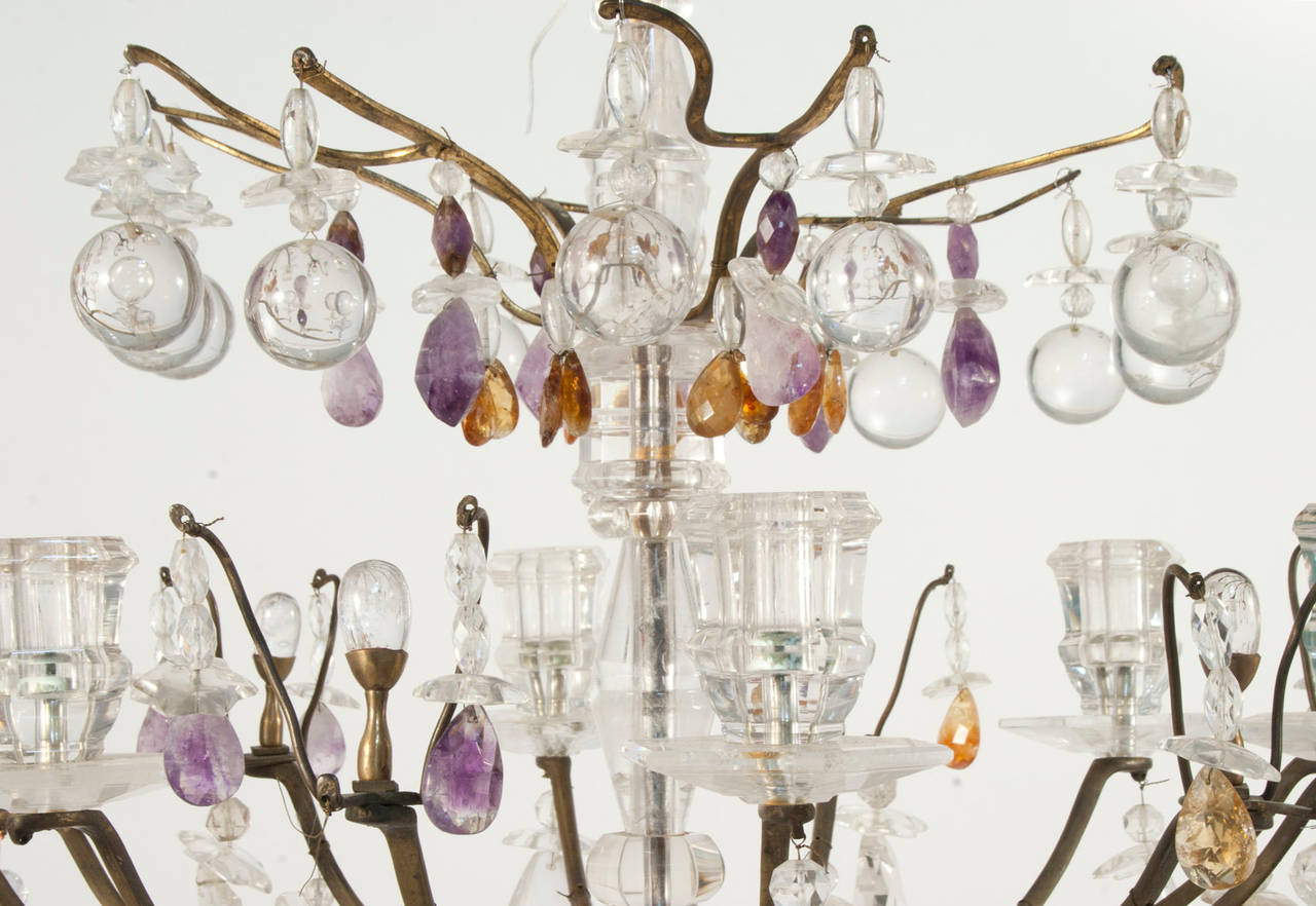 French Art Deco rock crystal chandelier with six arms.
