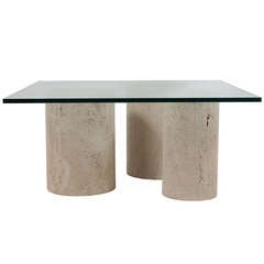 Glass and Travertine Coffee Table