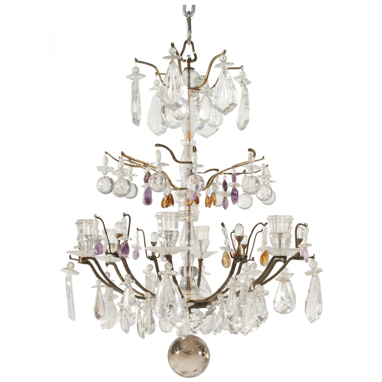 French Art Deco Rock Crystal Chandelier For Sale