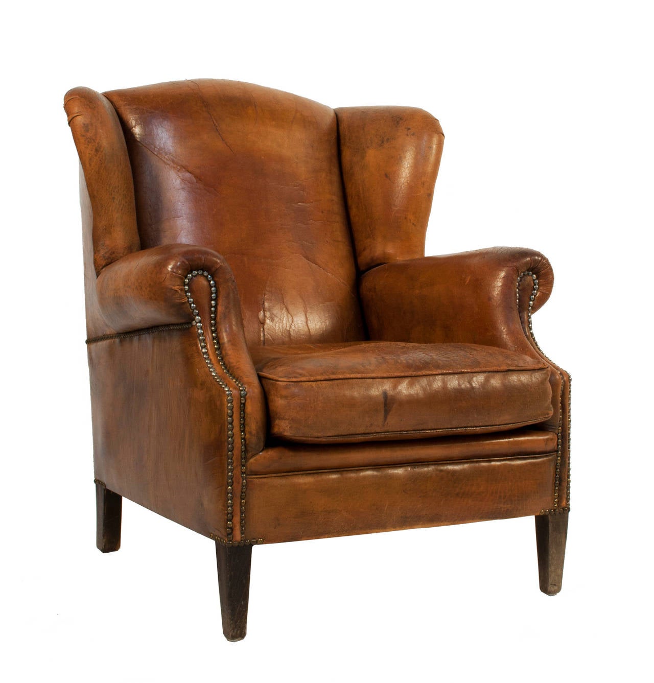 Leather wingback chair.