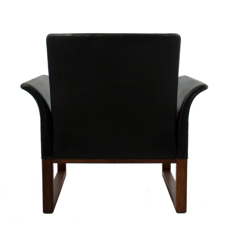 Danish Black Leather Lounge Chair by Kindt Larsen and Thorald Madsen