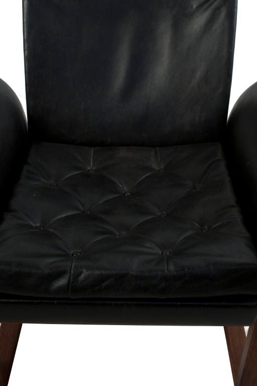 Black Leather Lounge Chair by Kindt Larsen and Thorald Madsen In Excellent Condition In Los Angeles, CA