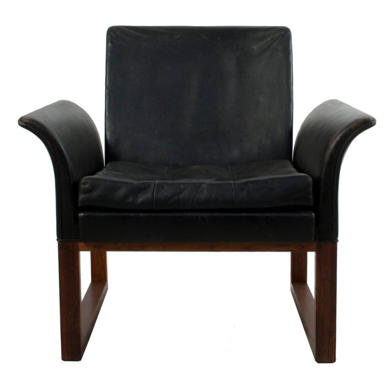 Black Leather Lounge Chair by Kindt Larsen and Thorald Madsen