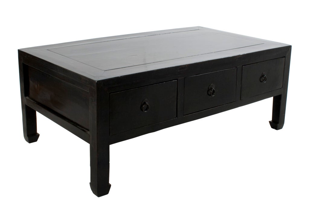 Black lacquered Shanxi Coffee Table with three drawers.