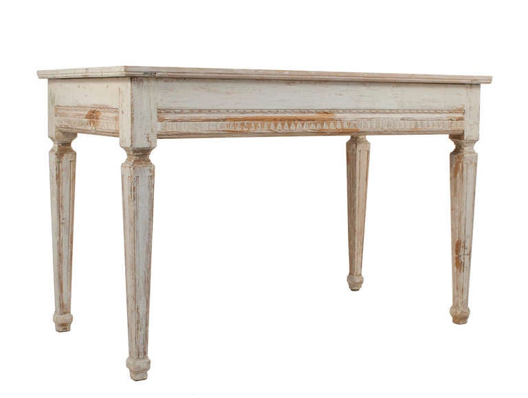 Gustavian Console Table in a worn pale grey patina.