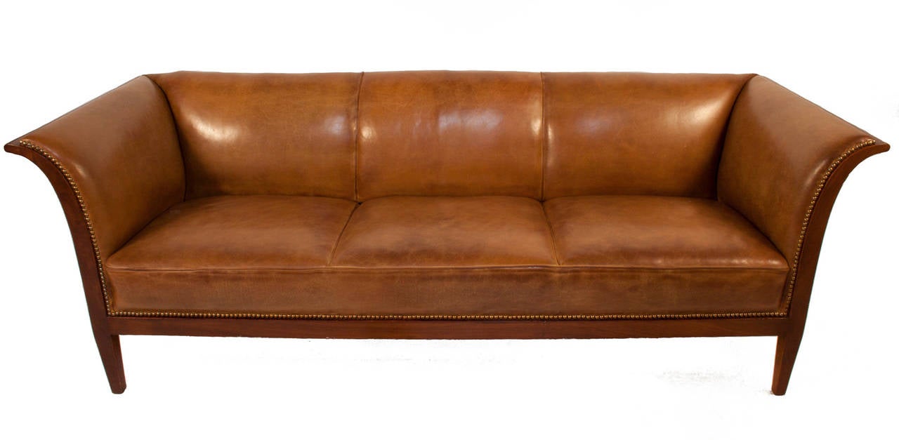 Mid-Century Modern Leather Sofa by Frits Henningsen