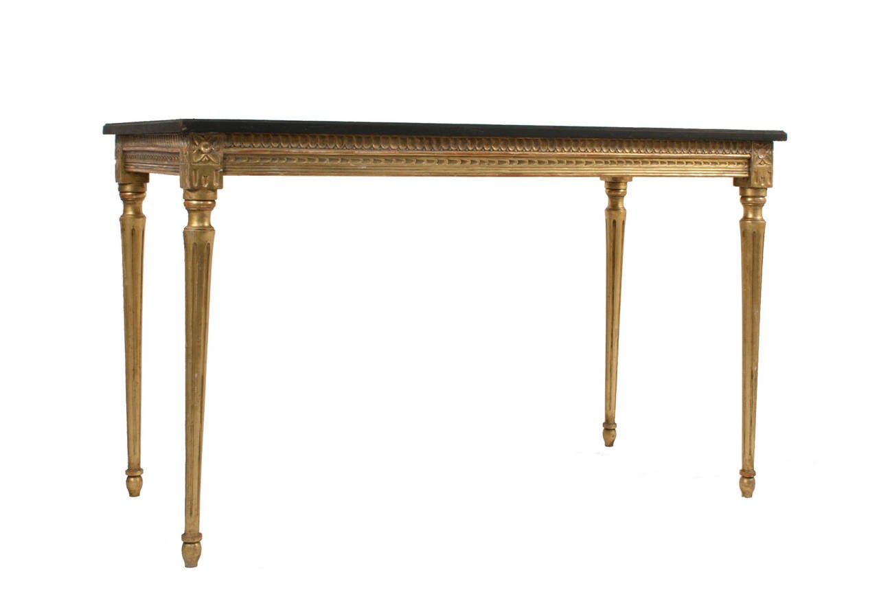 Gustavian Console with a gilded base and black painted top.