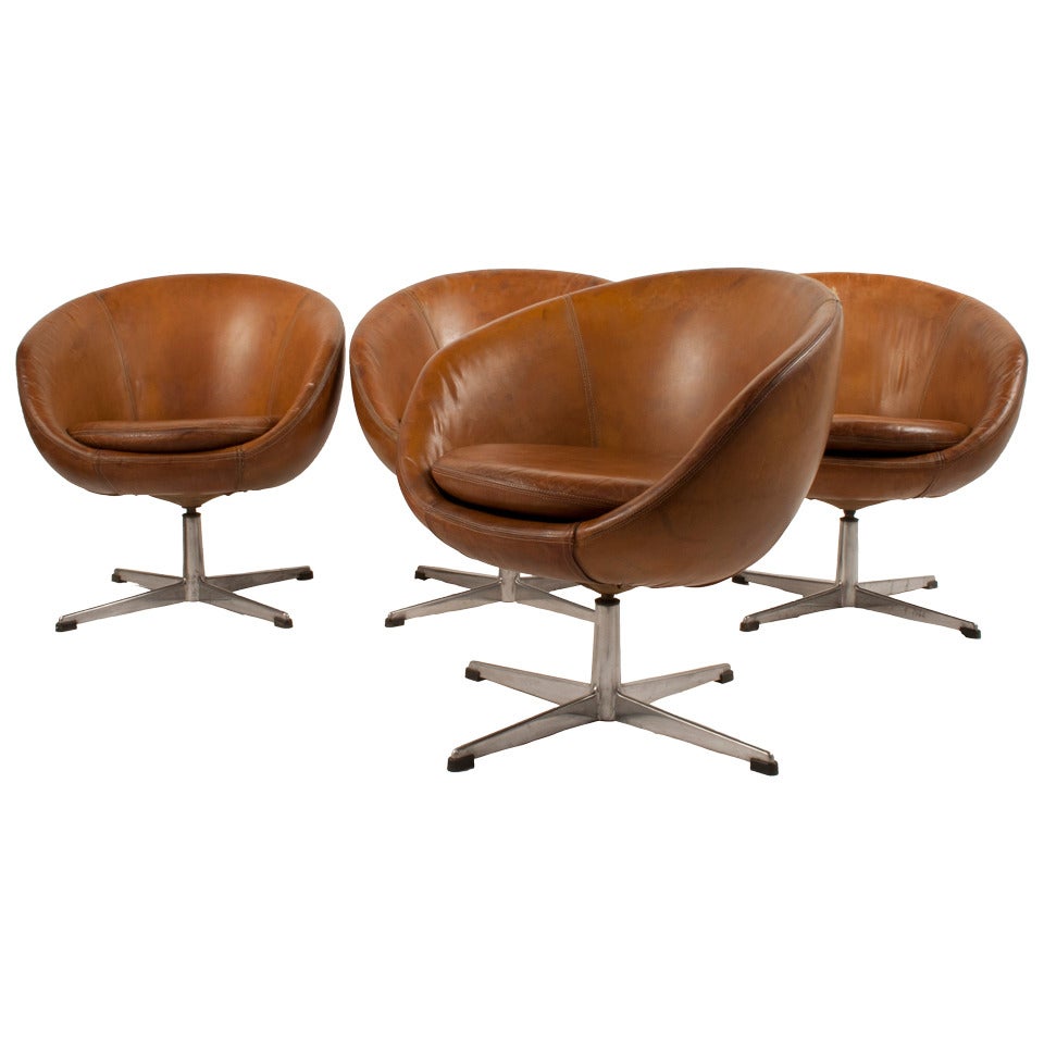 Set of Four Leather Swivel Chairs