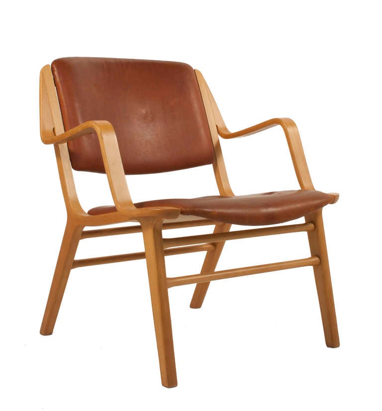 Ax Chair by Peter Hvidt and Orla Molgaard Nielsen in leather and bent beech wood.