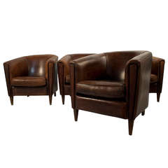 Set of Four Leather Club Chairs