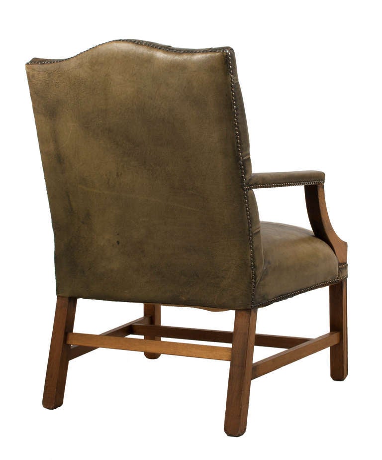 English Tufted Leather Armchair For Sale
