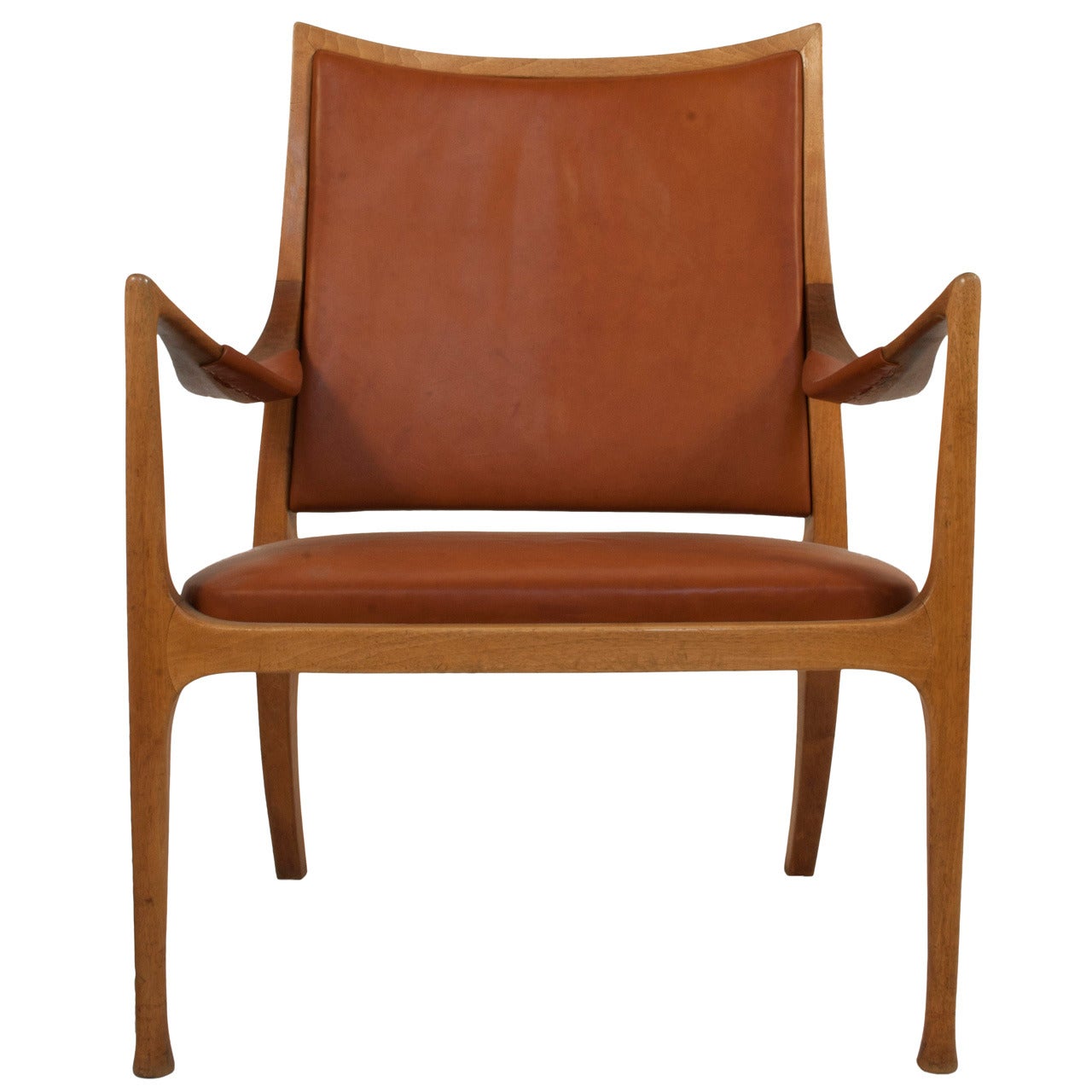 Leather and Walnut Armchair by Hans Asplund For Sale