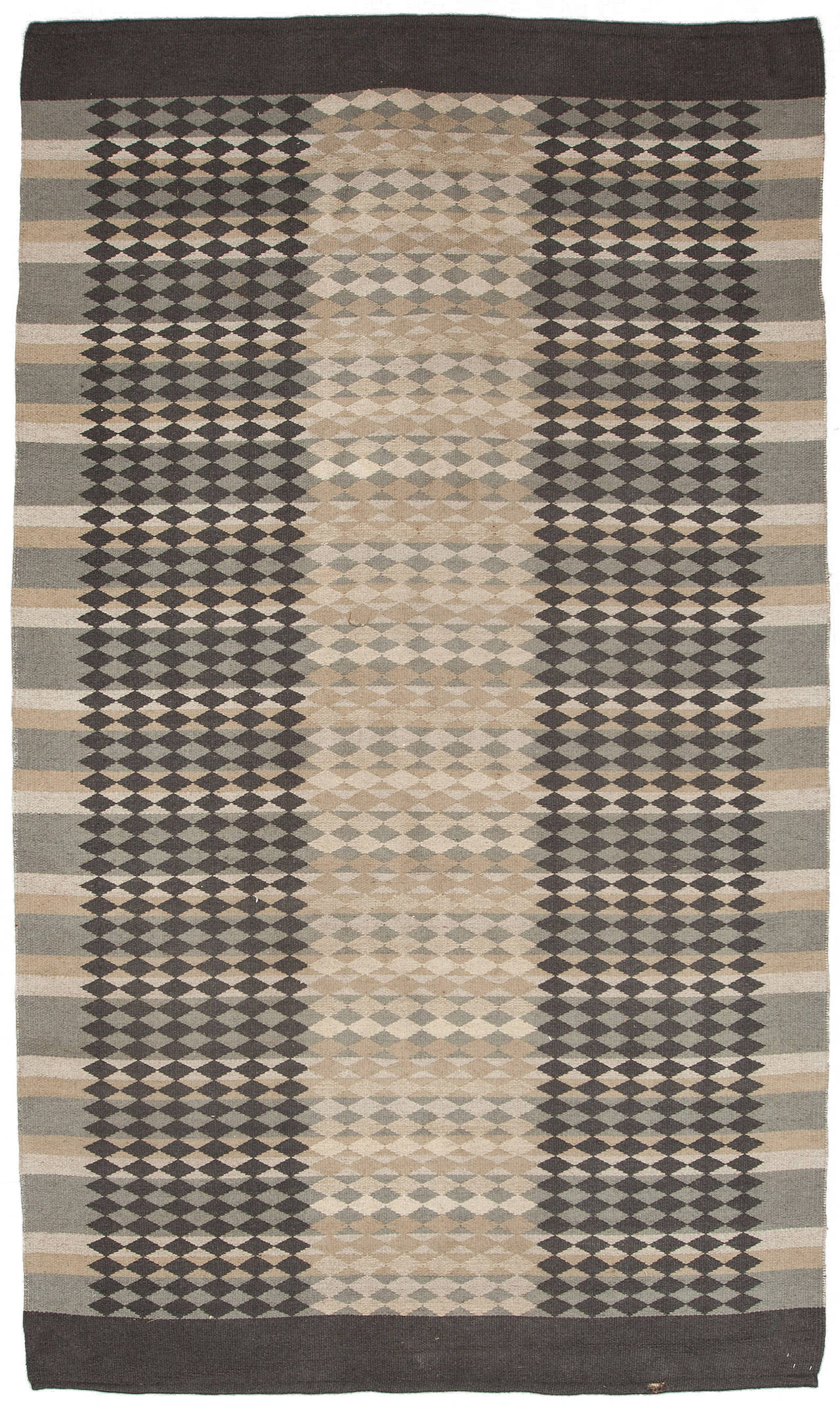 Vintage Swedish double sided flat weave, wool Rug in a harlequin pattern.