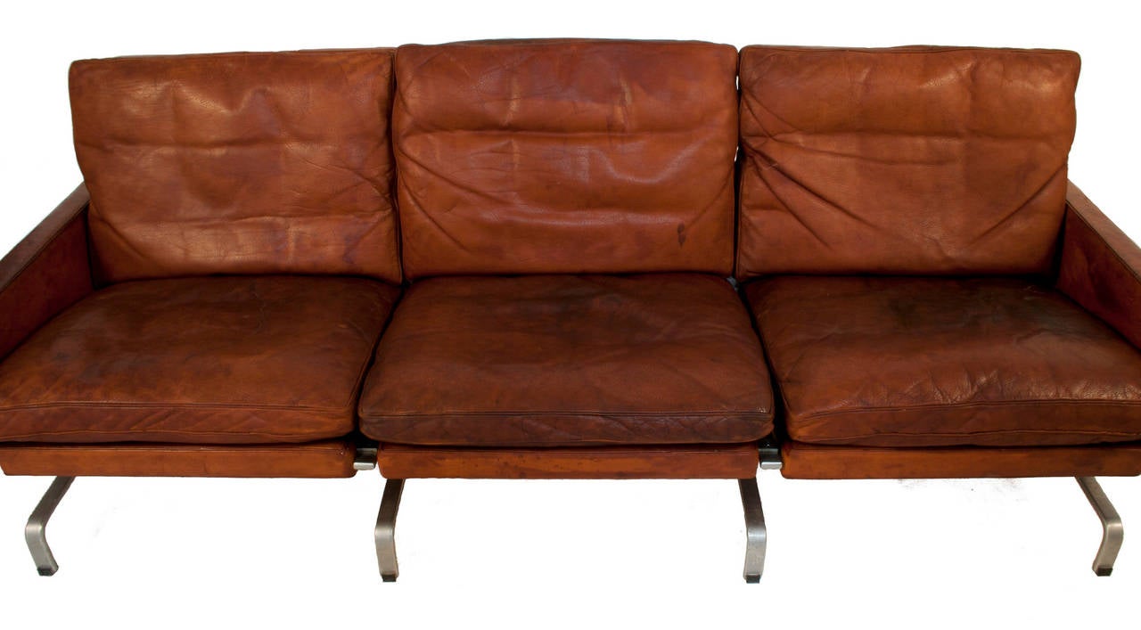 Danish Leather Sofa PK-31/3 by Poul Kjaerholm For Sale