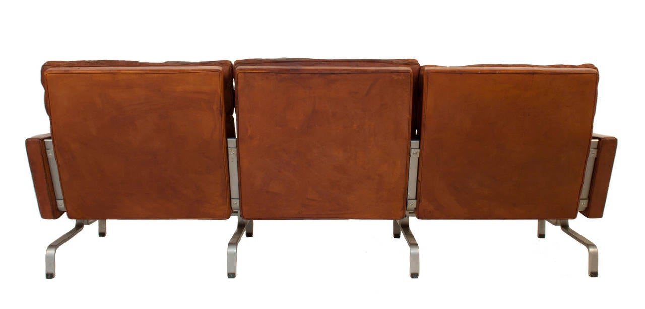 Three seater leather sofa, PK-31/3 by Poul Kjaerholm.